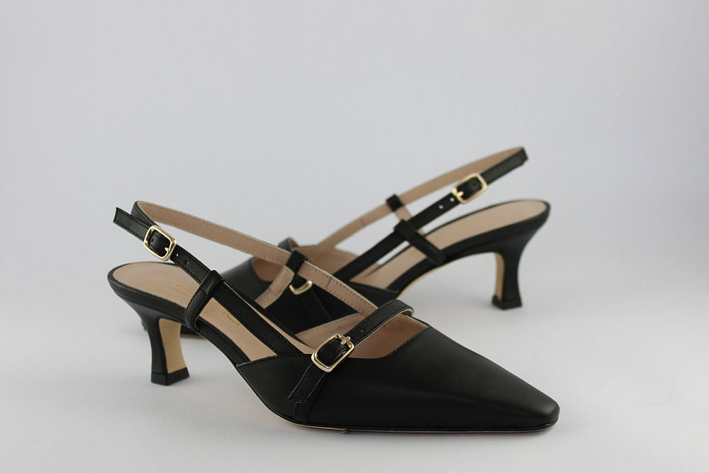 'Napoli' Black Leather Slingback