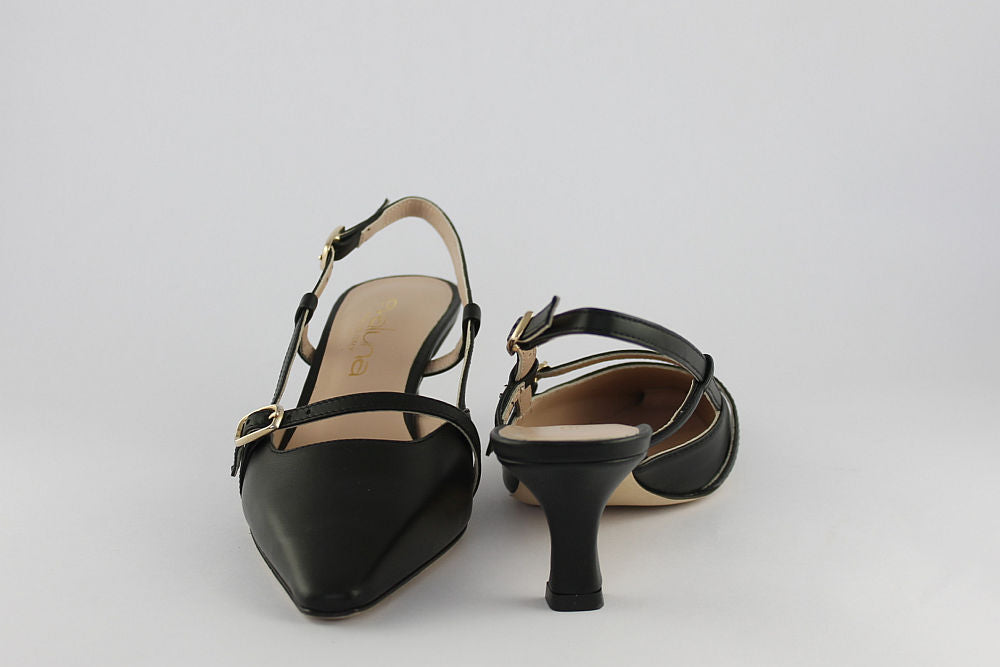 'Napoli' Black Leather Slingback