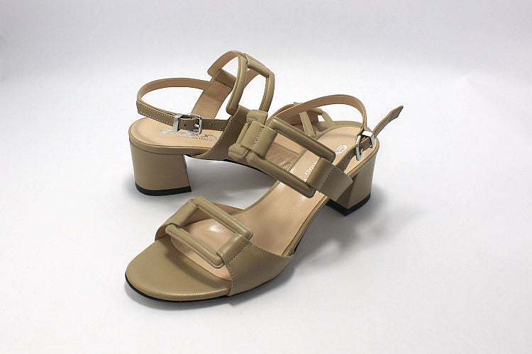 Stone/Taupe Heeled Leather Sandal