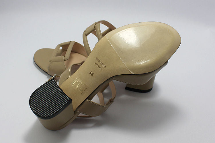 Stone/Taupe Heeled Leather Sandal
