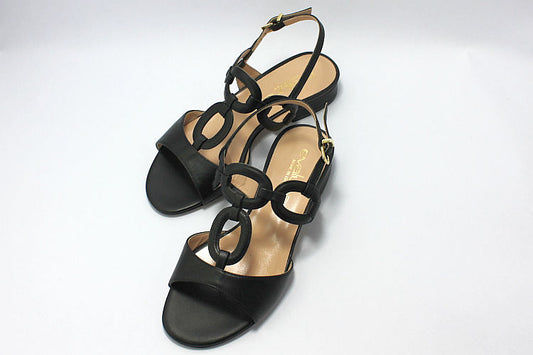 Flat Black Leather Sandal