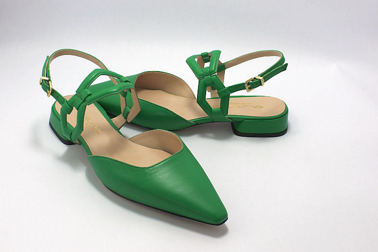 Chisel-Toe Sling-backs in Green Leather