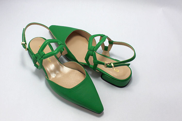 Chisel-Toe Sling-backs in Green Leather