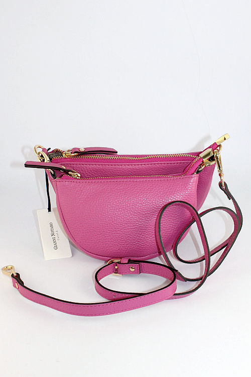 'Alice' Leather Double Cross-Body in Hot Pink