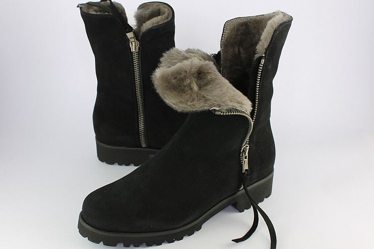 Black Suede Sheepskin Ankle Boots