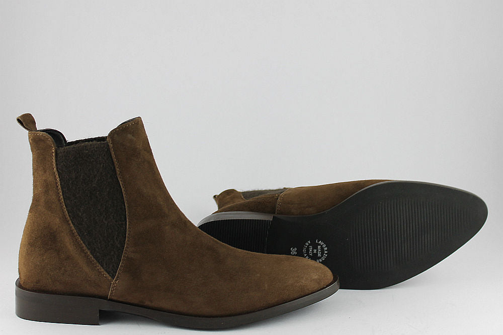 'Elettra' Brown Pointed Suede Ankle Boot