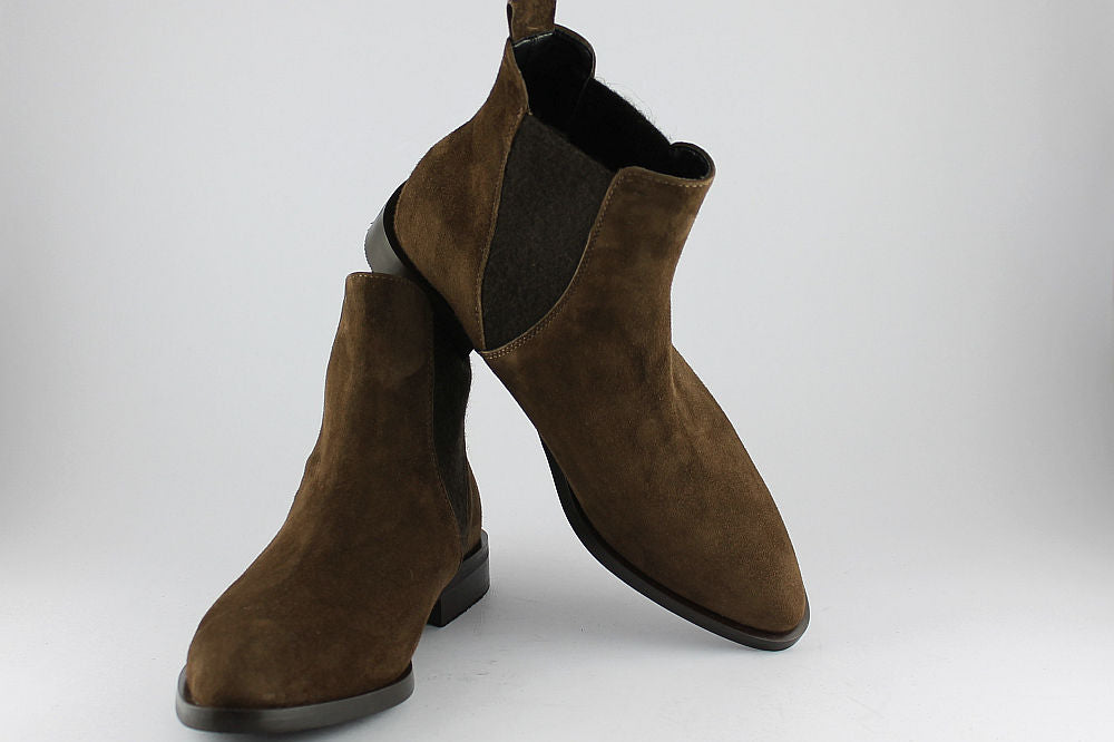 'Elettra' Brown Pointed Suede Ankle Boot