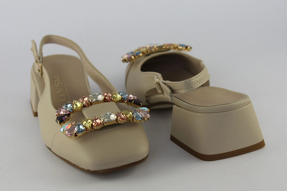 'Hilary' Cream Slingback with Jewels