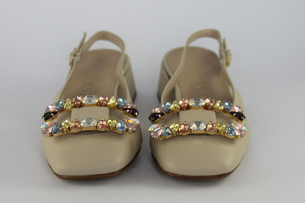 'Hilary' Cream Slingback with Jewels