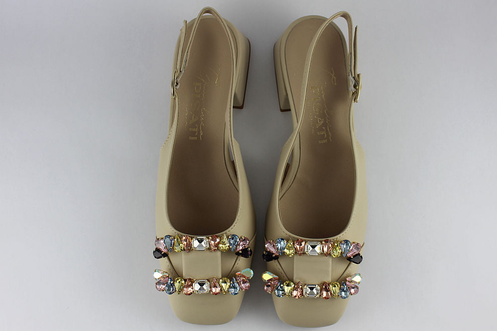 'Hilary' Cream Slingback with Jewels