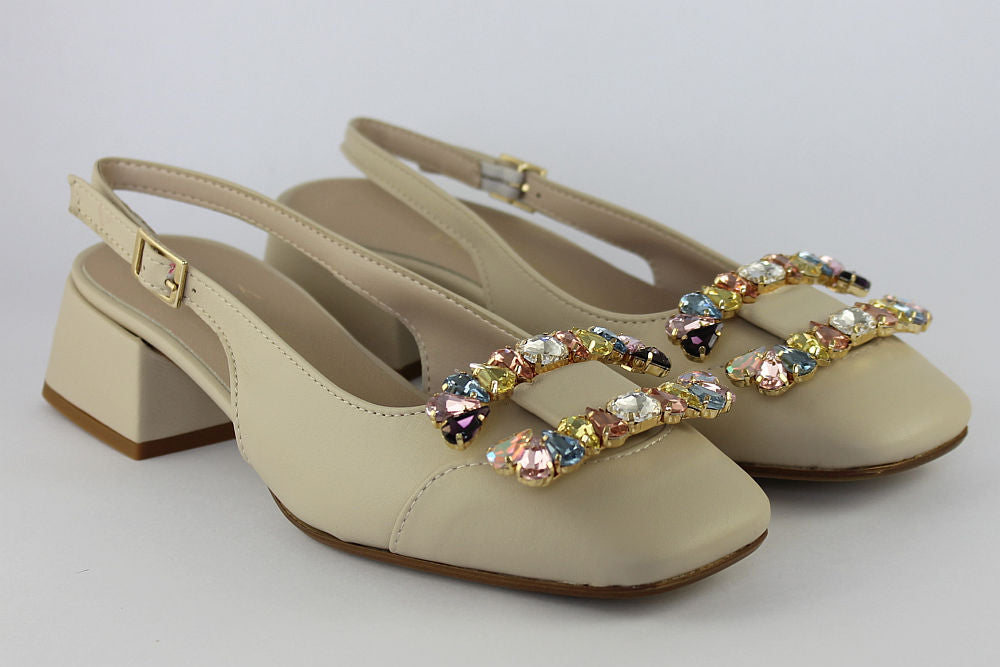 'Hilary' Cream Slingback with Jewels