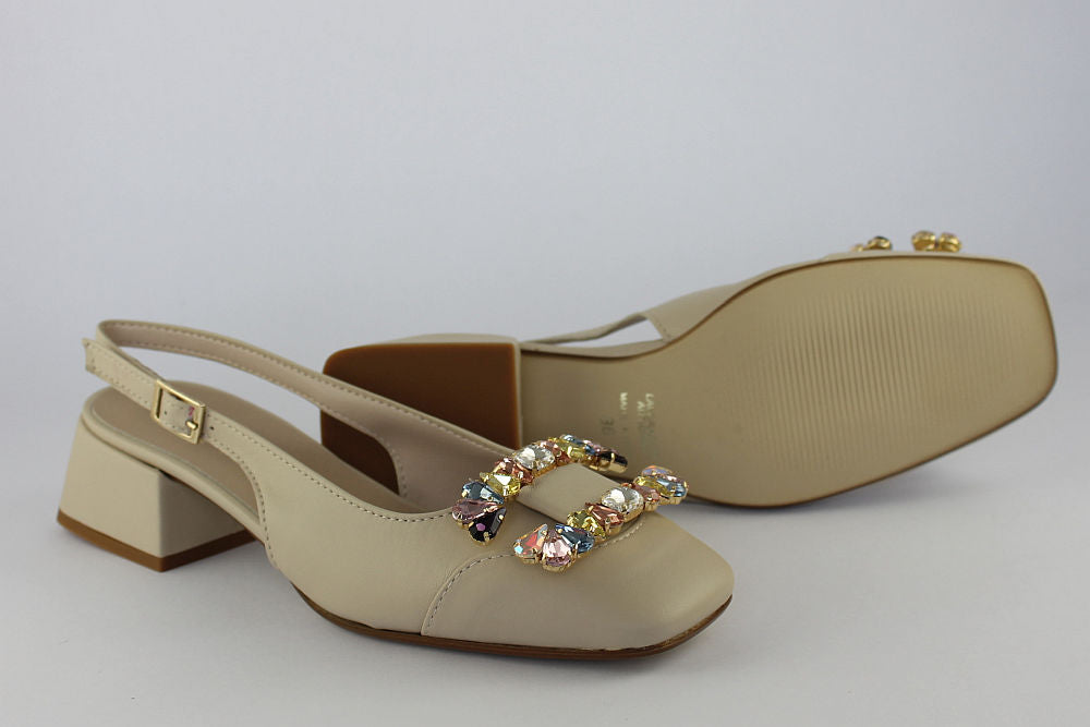 'Hilary' Cream Slingback with Jewels