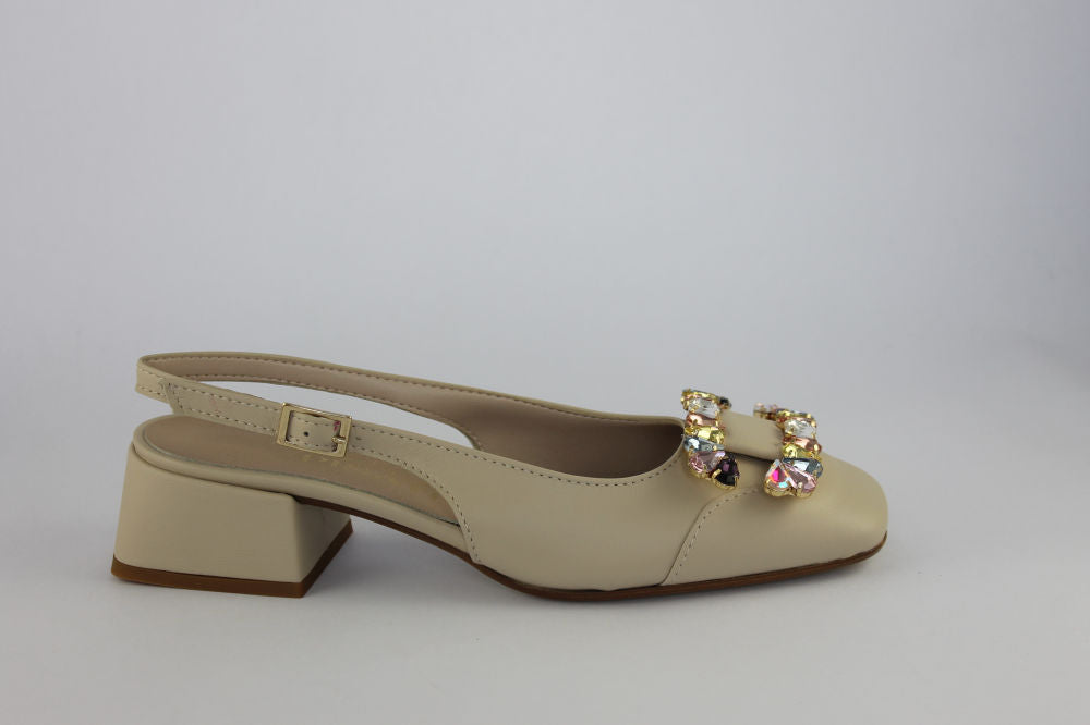 'Hilary' Cream Slingback with Jewels