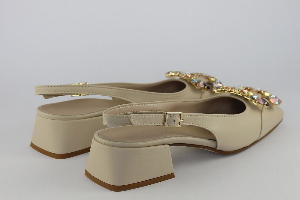 'Hilary' Cream Slingback with Jewels