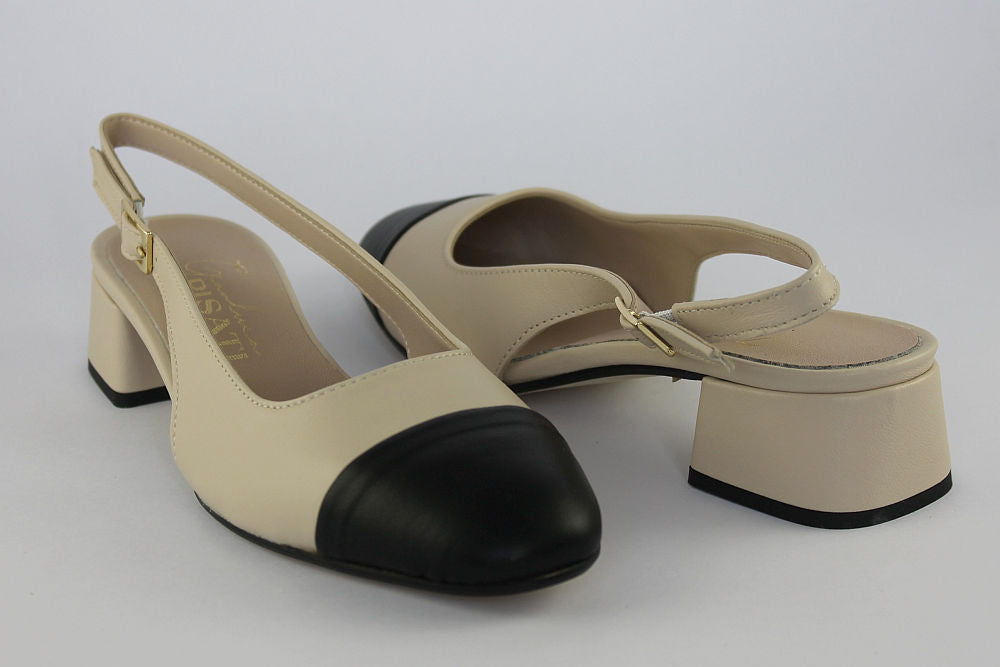 'Wendy' Slingback in Cream & Black