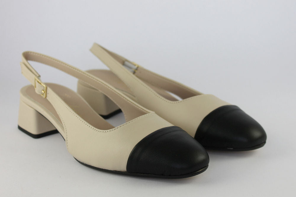 'Wendy' Slingback in Cream & Black