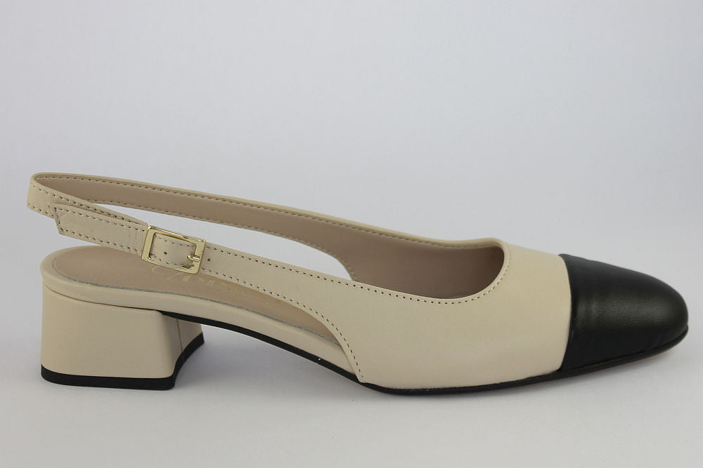 'Wendy' Slingback in Cream & Black