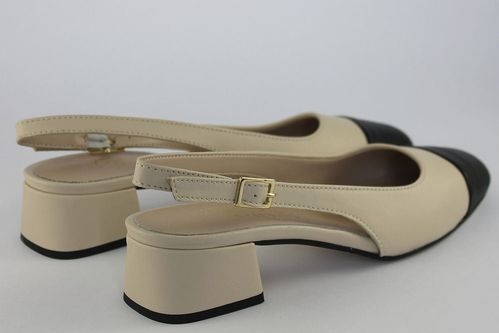 'Wendy' Slingback in Cream & Black