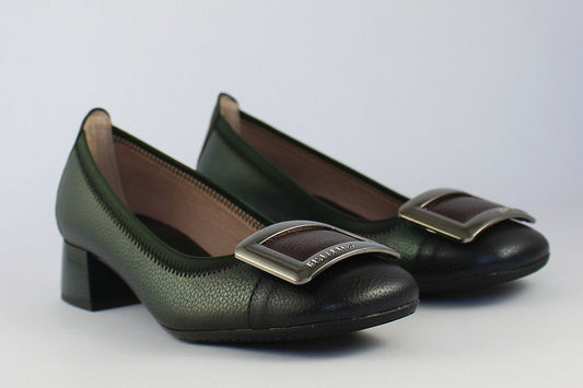 'Manila - Forest' Taupe, Rose and Green Court Shoe