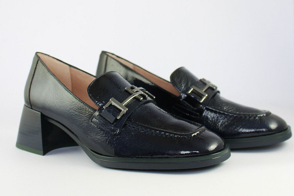 'Milan-Sea Blue' Navy Patent Heeled Loafer