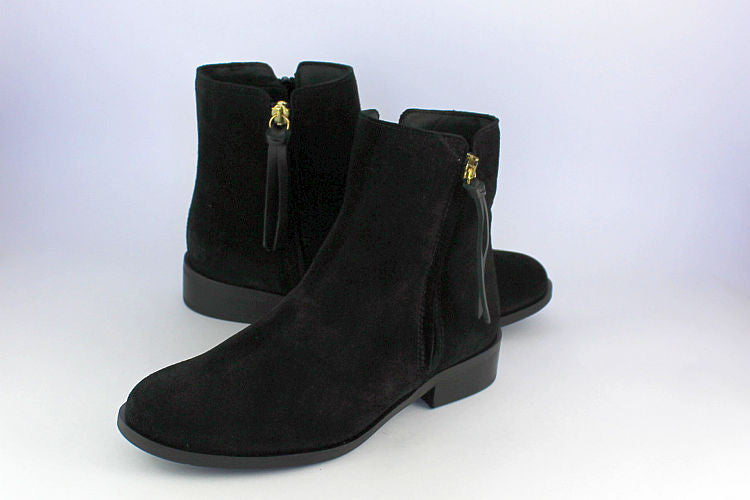 Black Suede Ankle Boot with Double Zip