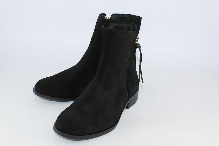 Black Suede Ankle Boot with Double Zip