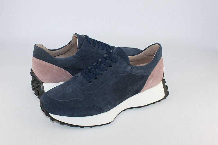 'Rose' Suede Navy Trainer with Rose Heel