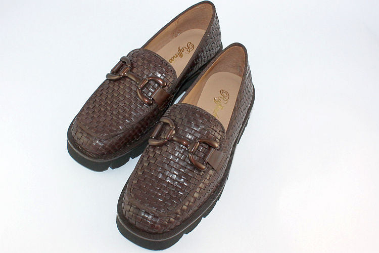 Chunky Woven Leather Loafer In Coffee