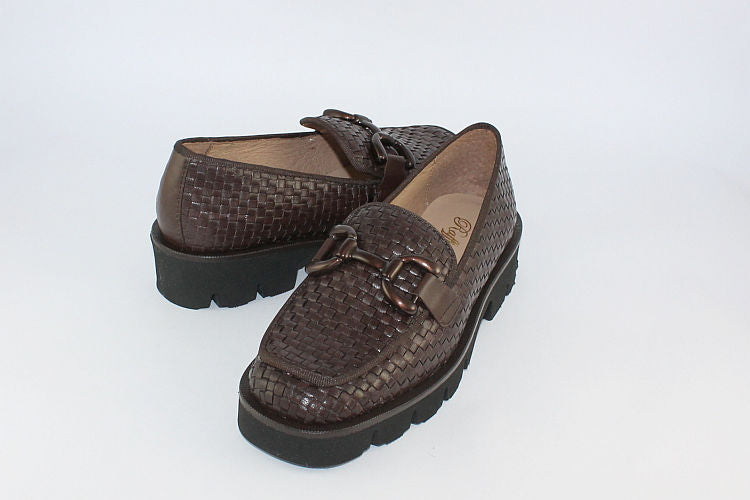 Chunky Woven Leather Loafer In Coffee