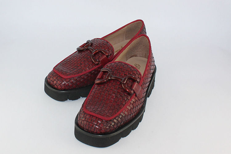 Chunky Woven Leather Loafer in Red