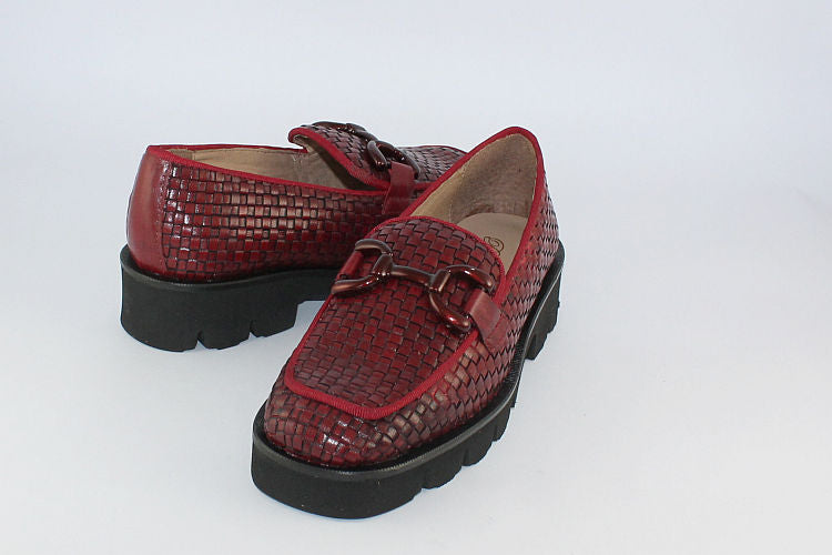 Chunky Woven Leather Loafer in Red
