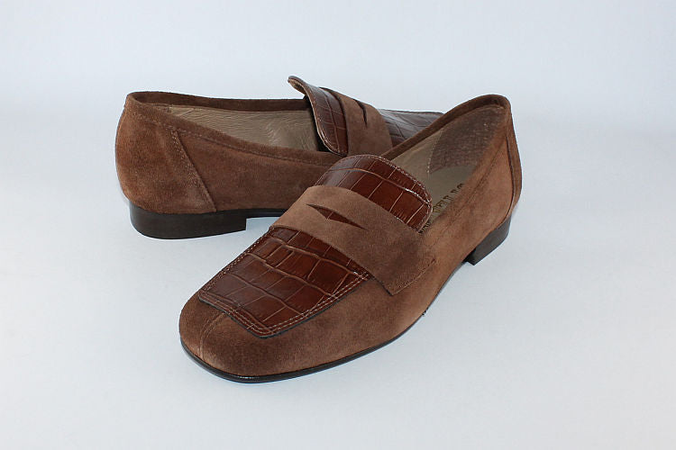 'Maria' Tan Snake and Suede Loafer