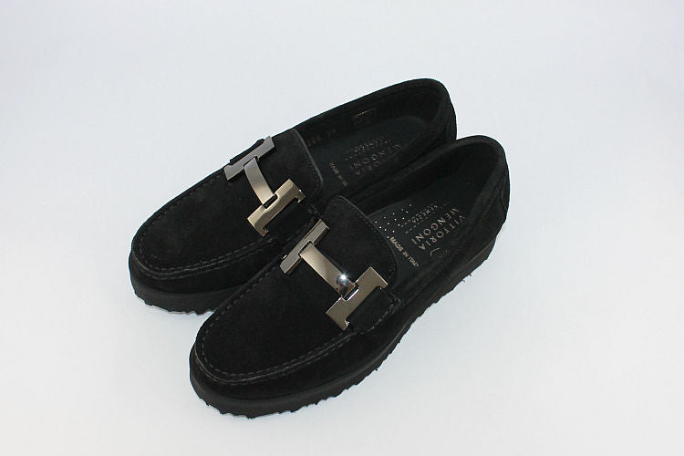 Black Suede Loafer on a Wedge