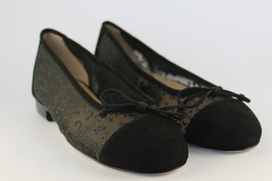 'Modena' Black Suede Sparkle Ballet Pump