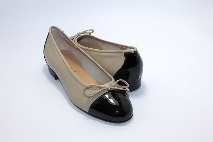 Nude and Black Leather Ballet Pump