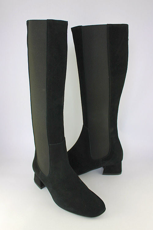 Black suede boots with stretch