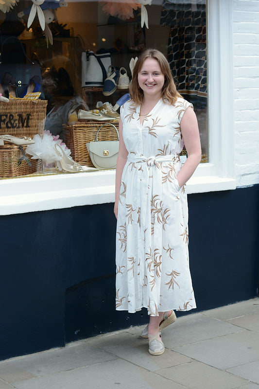 'Antigua' White & Camel Dress