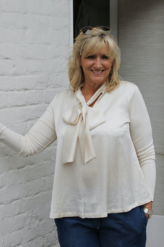 'Vienna' Cream Tie Blouse