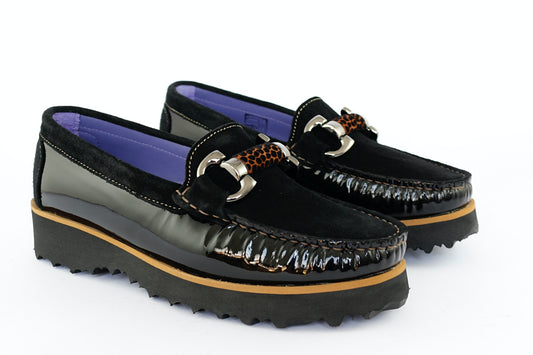 'Leopardo' Black Loafer on a Wedge