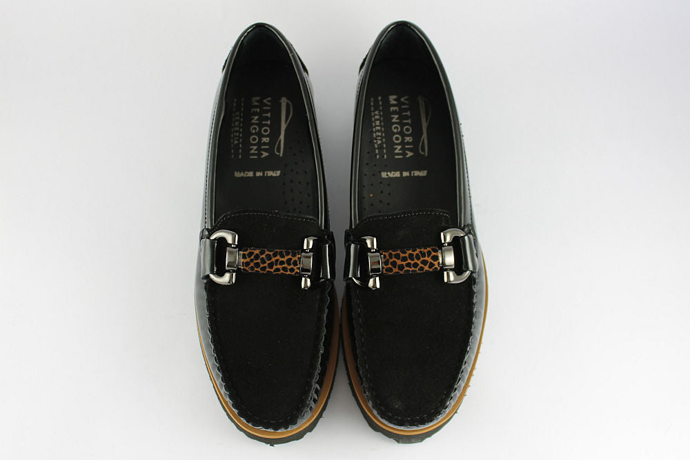 'Leopardo' Black Loafer on a Wedge