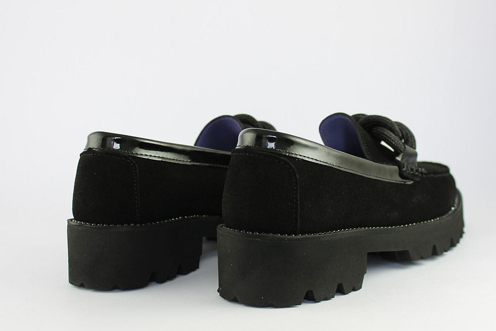 'Bling Diamond' Black Suede Loafer on a Wedge