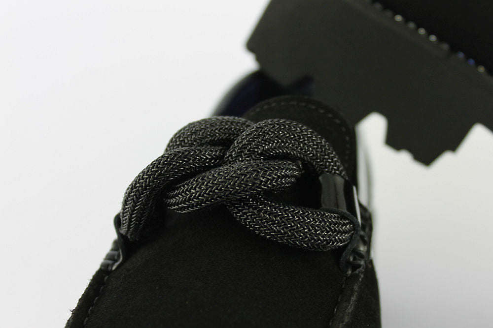 'Bling Diamond' Black Suede Loafer on a Wedge