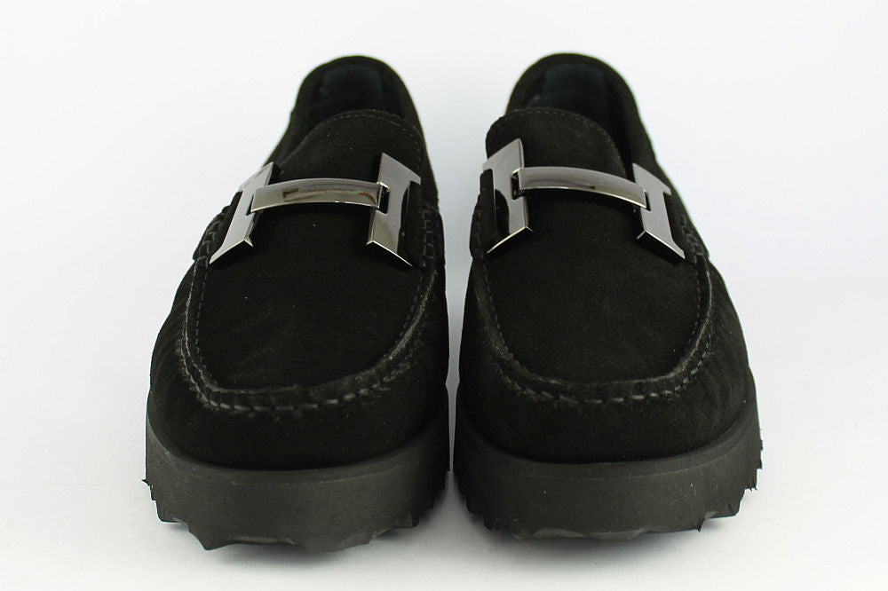 'H' Black Suede Loafer on a Wedge