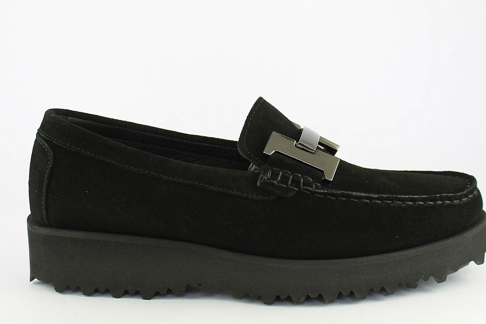 'H' Black Suede Loafer on a Wedge