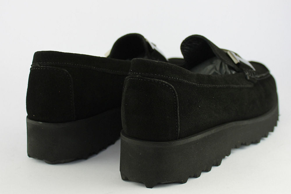 'H' Black Suede Loafer on a Wedge