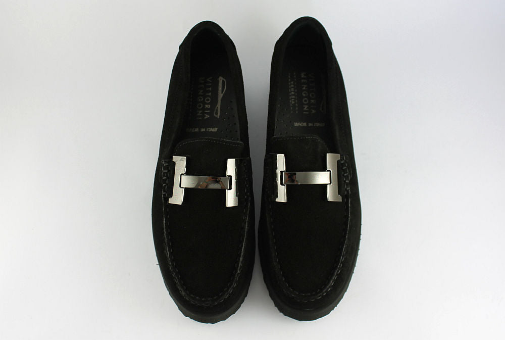 'H' Black Suede Loafer on a Wedge