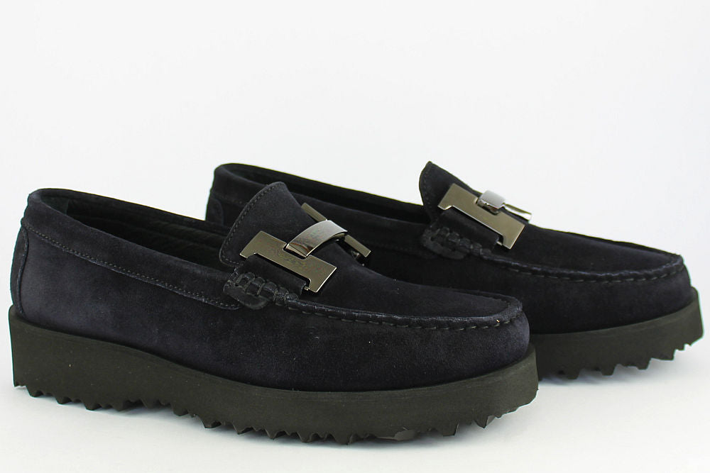 'H' Dark Navy Suede Loafer on a Wedge