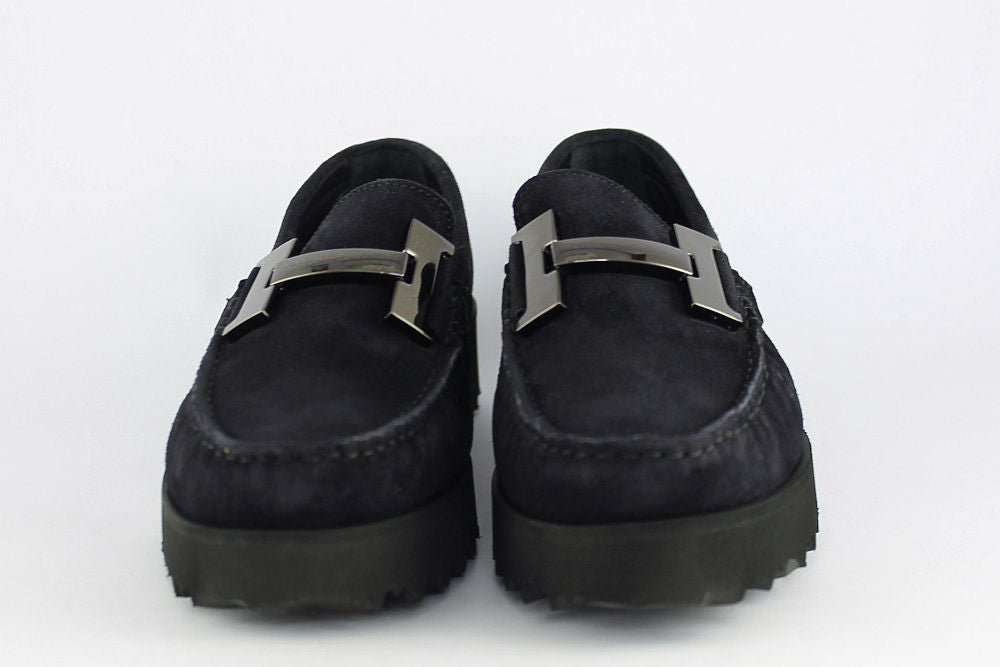 'H' Dark Navy Suede Loafer on a Wedge