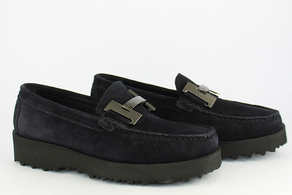 'H' Dark Navy Suede Loafer on a Wedge