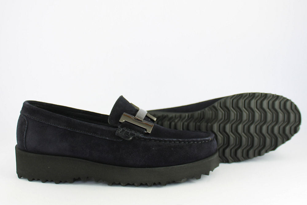 'H' Dark Navy Suede Loafer on a Wedge